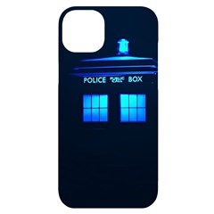 Blue Tardis Doctor Who Police Call Box Iphone 14 Plus Black Uv Print Case by Cendanart