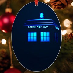 Blue Tardis Doctor Who Police Call Box Uv Print Acrylic Ornament Oval by Cendanart