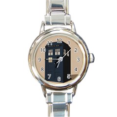 Tardis Doctor Who Minimal Minimalism Round Italian Charm Watch by Cendanart