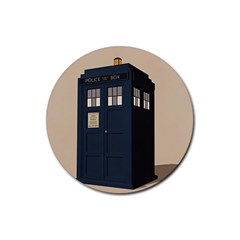 Tardis Doctor Who Minimal Minimalism Rubber Coaster (round) by Cendanart