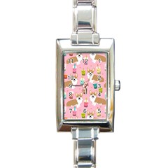 Corgi Bubble Boba Tea Pink Pattern Rectangle Italian Charm Watch