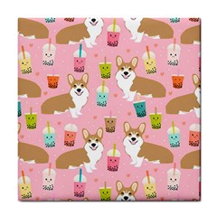 Corgi Bubble Boba Tea Pink Pattern Tile Coaster