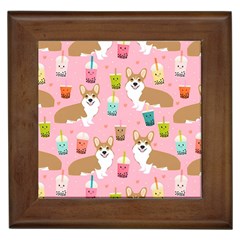 Corgi Bubble Boba Tea Pink Pattern Framed Tile