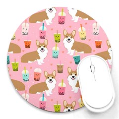 Corgi Bubble Boba Tea Pink Pattern Round Mousepad