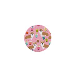 Corgi Bubble Boba Tea Pink Pattern 1  Mini Buttons