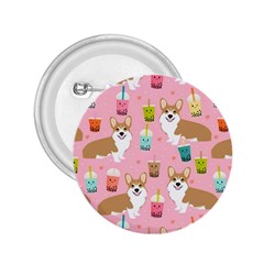 Corgi Bubble Boba Tea Pink Pattern 2.25  Buttons