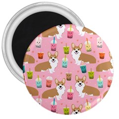 Corgi Bubble Boba Tea Pink Pattern 3  Magnets