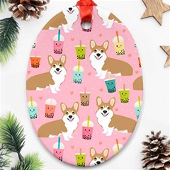 Corgi Bubble Boba Tea Pink Pattern Ornament (Oval)