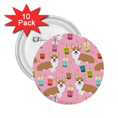 Corgi Bubble Boba Tea Pink Pattern 2.25  Buttons (10 pack) 