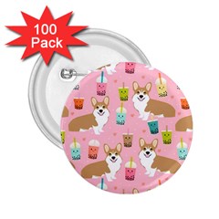 Corgi Bubble Boba Tea Pink Pattern 2.25  Buttons (100 pack) 