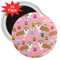 Corgi Bubble Boba Tea Pink Pattern 3  Magnets (10 pack) 