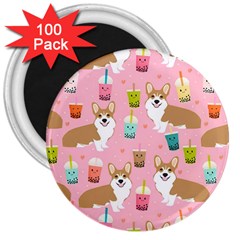 Corgi Bubble Boba Tea Pink Pattern 3  Magnets (100 pack)