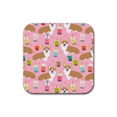 Corgi Bubble Boba Tea Pink Pattern Rubber Coaster (Square)