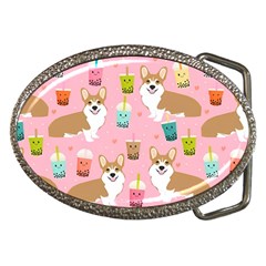 Corgi Bubble Boba Tea Pink Pattern Belt Buckles