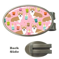 Corgi Bubble Boba Tea Pink Pattern Money Clips (Oval) 