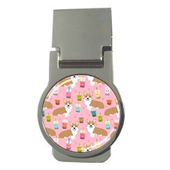 Corgi Bubble Boba Tea Pink Pattern Money Clips (Round) 