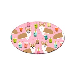 Corgi Bubble Boba Tea Pink Pattern Sticker (Oval)