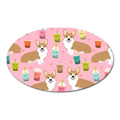 Corgi Bubble Boba Tea Pink Pattern Oval Magnet