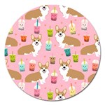 Corgi Bubble Boba Tea Pink Pattern Magnet 5  (Round) Front