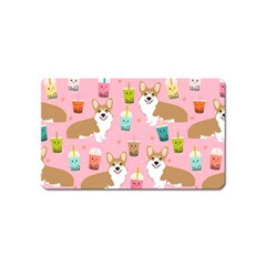 Corgi Bubble Boba Tea Pink Pattern Magnet (name Card) by Cendanart