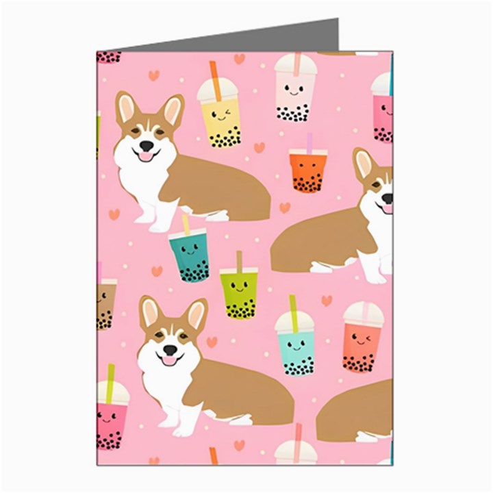 Corgi Bubble Boba Tea Pink Pattern Greeting Cards (Pkg of 8)