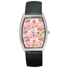 Corgi Bubble Boba Tea Pink Pattern Barrel Style Metal Watch