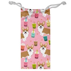 Corgi Bubble Boba Tea Pink Pattern Jewelry Bag by Cendanart