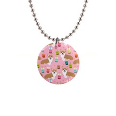 Corgi Bubble Boba Tea Pink Pattern 1  Button Necklace