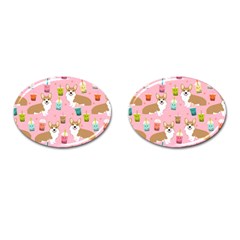 Corgi Bubble Boba Tea Pink Pattern Cufflinks (oval) by Cendanart