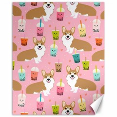 Corgi Bubble Boba Tea Pink Pattern Canvas 16  X 20  by Cendanart