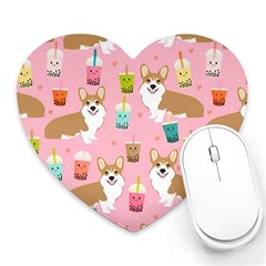 Corgi Bubble Boba Tea Pink Pattern Heart Mousepad by Cendanart