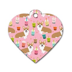 Corgi Bubble Boba Tea Pink Pattern Dog Tag Heart (Two Sides)