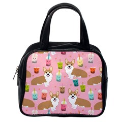 Corgi Bubble Boba Tea Pink Pattern Classic Handbag (One Side)