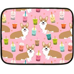 Corgi Bubble Boba Tea Pink Pattern Two Sides Fleece Blanket (mini) by Cendanart