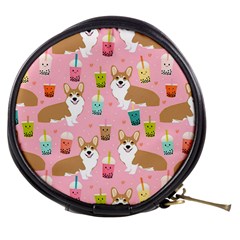 Corgi Bubble Boba Tea Pink Pattern Mini Makeup Bag by Cendanart