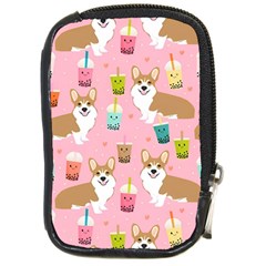 Corgi Bubble Boba Tea Pink Pattern Compact Camera Leather Case