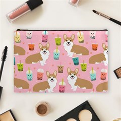 Corgi Bubble Boba Tea Pink Pattern Cosmetic Bag (Large)