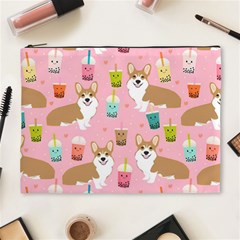 Corgi Bubble Boba Tea Pink Pattern Cosmetic Bag (XL)