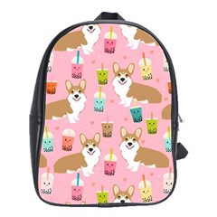 Corgi Bubble Boba Tea Pink Pattern School Bag (Large)