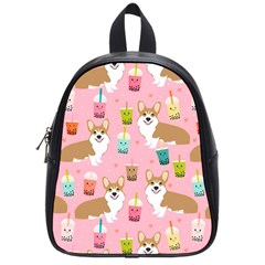 Corgi Bubble Boba Tea Pink Pattern School Bag (Small)