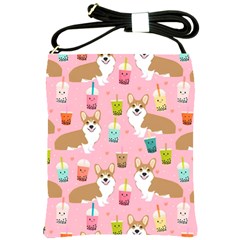 Corgi Bubble Boba Tea Pink Pattern Shoulder Sling Bag by Cendanart