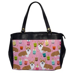 Corgi Bubble Boba Tea Pink Pattern Oversize Office Handbag