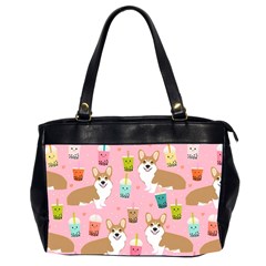 Corgi Bubble Boba Tea Pink Pattern Oversize Office Handbag (2 Sides)