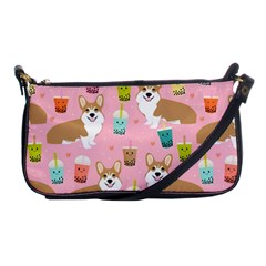 Corgi Bubble Boba Tea Pink Pattern Shoulder Clutch Bag