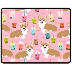 Corgi Bubble Boba Tea Pink Pattern Fleece Blanket (medium) by Cendanart