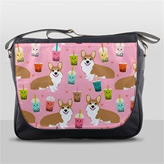 Corgi Bubble Boba Tea Pink Pattern Messenger Bag