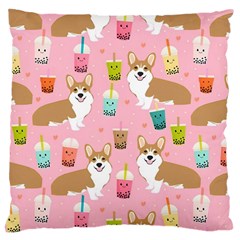 Corgi Bubble Boba Tea Pink Pattern Large Cushion Case (one Side) by Cendanart