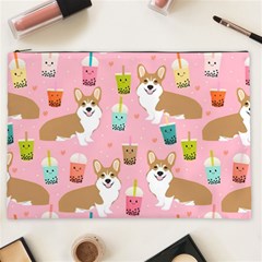 Corgi Bubble Boba Tea Pink Pattern Cosmetic Bag (xxl) by Cendanart