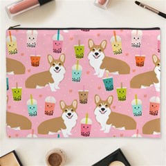 Corgi Bubble Boba Tea Pink Pattern Cosmetic Bag (XXXL)