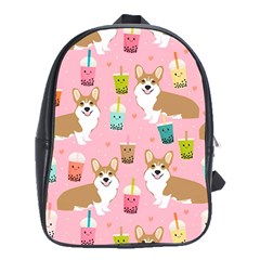 Corgi Bubble Boba Tea Pink Pattern School Bag (XL)